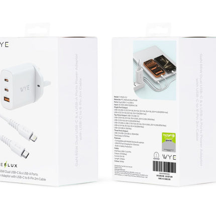 GaN 65W Dual USB-C & a USB-A Ports a with USB-C to Lightning 2m Cable