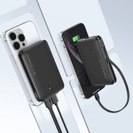 Compact 10K Power Bank with Built-In Cable