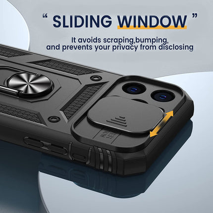 Slide Camera with Ring Stand, Heavy Duty Military Grade Shockproof Rugged Case for iPhone 11/12/13/14/15 - Row
