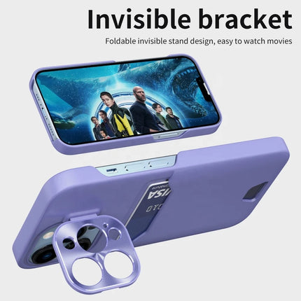 Metal Invisible Lens Protect Bracket Stand with Card Holder Case for iPhone 13/14/15 - Row