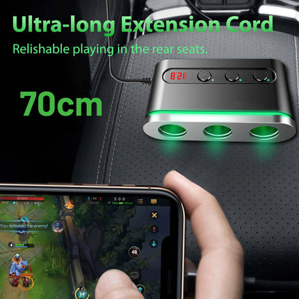 120W In-Car Charger with 3 x Cigarette Lighter Sockets + USB-A & USB-C Ports (12 Months Warranty)