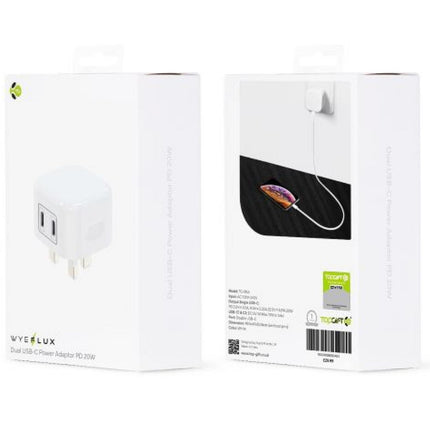 WYEFLUX Dual USB-C Power Adapter PD 20W