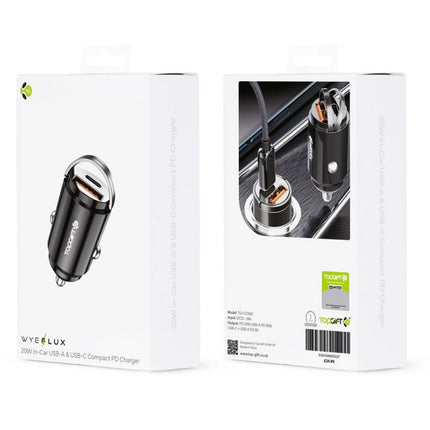 WYEFLUX 20W In-Car USB-A & USB-C Compact PD Charger