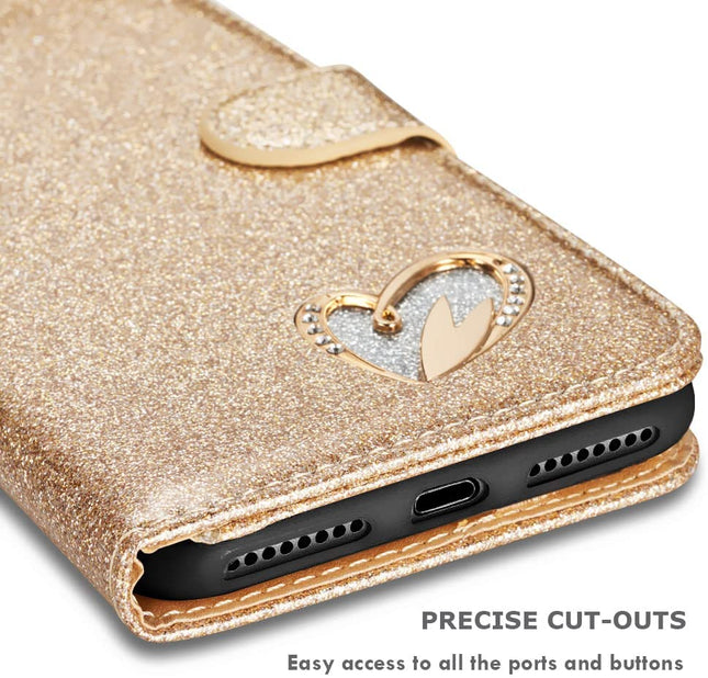 iPhone 13 Mini Wallet Heart Shiny Case