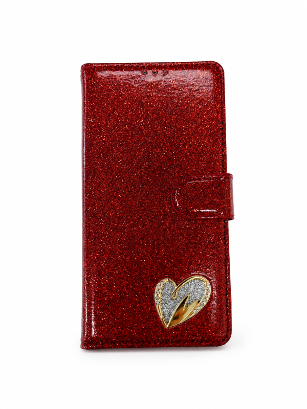 iPhone 14 Pro Max Wallet Heart Shinny Case