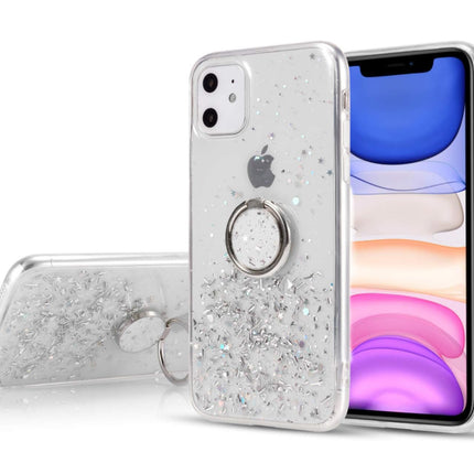 Star Ring Case, Glitter Sequin Clear Back Cover with 360° Rotation Ring Holder Kickstand,Soft TPU Bumper Slim Transparent Sequin Back Case for Samsung A-Series