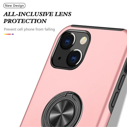 Magnetic Metal Finger Ring Holder with Camera Protection Glossy Anti-drop Hard Cover for iPhone 11/12/13/14/15 - Row