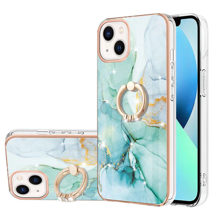 Marble Pattern Hybrid Hard Back Soft TPU Bumper Case Cover with Ring Holder Stand for iPhone 11/12/13/14/15 - Row