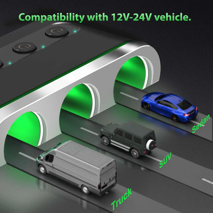 120W In-Car Charger with 3 x Cigarette Lighter Sockets + USB-A & USB-C Ports (12 Months Warranty)