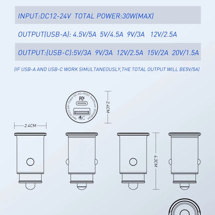 30W Compact High Power In-Car Charger (12 Months Warranty)