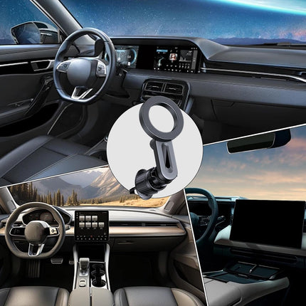 Magnetic Air Vent Car Phone Holder – Open-Ring MagSafe Mount with Extended Arm, Carbon Fibre Finish, PopSocket & Ring Holder Compatible, 360° Rotation, Secure Vent Clip