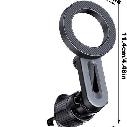 Magnetic Air Vent Car Phone Holder – Open-Ring MagSafe Mount with Extended Arm, Carbon Fibre Finish, PopSocket & Ring Holder Compatible, 360° Rotation, Secure Vent Clip