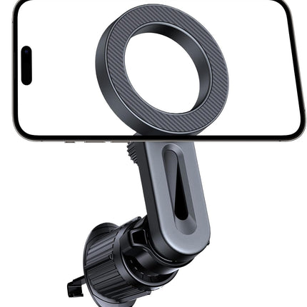 Magnetic Air Vent Car Phone Holder – Open-Ring MagSafe Mount with Extended Arm, Carbon Fibre Finish, PopSocket & Ring Holder Compatible, 360° Rotation, Secure Vent Clip