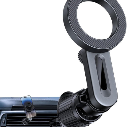 Magnetic Air Vent Car Phone Holder – Open-Ring MagSafe Mount with Extended Arm, Carbon Fibre Finish, PopSocket & Ring Holder Compatible, 360° Rotation, Secure Vent Clip