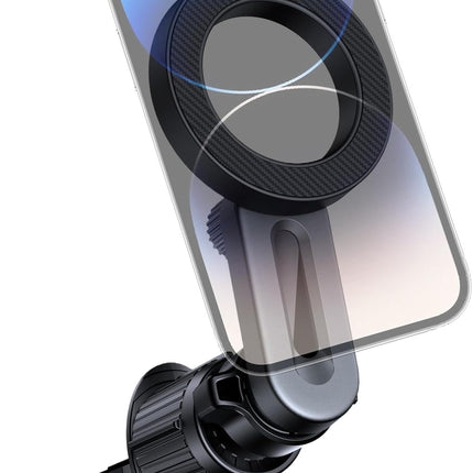 Magnetic Air Vent Car Phone Holder – Open-Ring MagSafe Mount with Extended Arm, Carbon Fibre Finish, PopSocket & Ring Holder Compatible, 360° Rotation, Secure Vent Clip