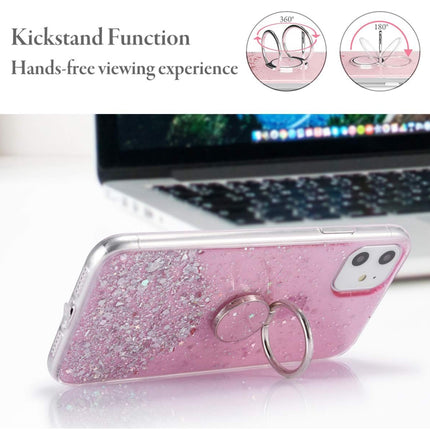 Star Ring Case, Glitter Sequin Clear Back Cover with 360° Rotation Ring Holder Kickstand,Soft TPU Bumper Slim Transparent Sequin Back Case for Samsung A-Series