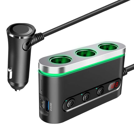 120W In-Car Charger with 3 x Cigarette Lighter Sockets + USB-A & USB-C Ports (12 Months Warranty)