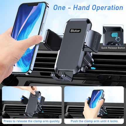 Car Phone Holder Air Vent Mount Cradle – Steel Hook Triangular Structure, Double Lock, One-Button Quick Release, 360° Rotation, 3-Point Silicone Support, Charge-Friendly – Universal Fit 4.0"–6.7" iPhone Samsung Galaxy Android – Black