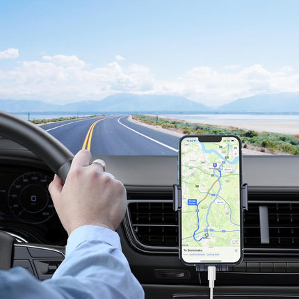 Car Phone Holder Air Vent Mount Cradle – Steel Hook Triangular Structure, Double Lock, One-Button Quick Release, 360° Rotation, 3-Point Silicone Support, Charge-Friendly – Universal Fit 4.0"–6.7" iPhone Samsung Galaxy Android – Black