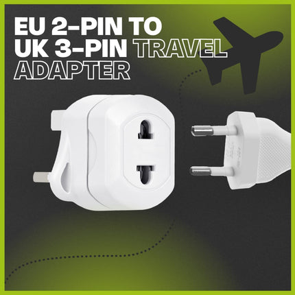 EU 2-Pin to UK 3-Pin Travel Adapter (12 Months Warranty)