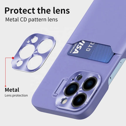Metal Invisible Lens Protect Bracket Stand with Card Holder Case for iPhone 13/14/15 - Row