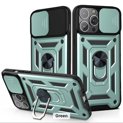 Slide Camera with Ring Stand, Heavy Duty Military Grade Shockproof Rugged Case for iPhone 11/12/13/14/15 - Row