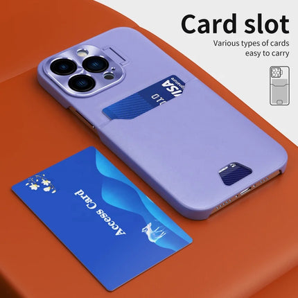 Metal Invisible Lens Protect Bracket Stand with Card Holder Case for iPhone 13/14/15 - Row