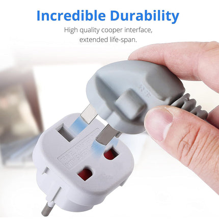 UK 3-PIN to Europe 2-Pin Travel Adaptor (12 Months Warranty)