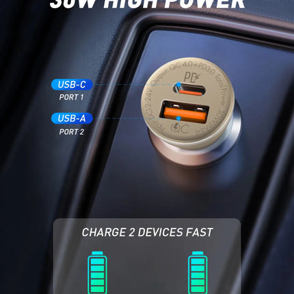 30W Compact High Power In-Car Charger (12 Months Warranty)