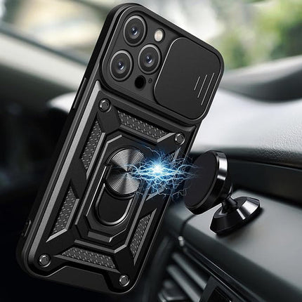 Slide Camera with Ring Stand, Heavy Duty Military Grade Shockproof Rugged Case for iPhone 11/12/13/14/15 - Row