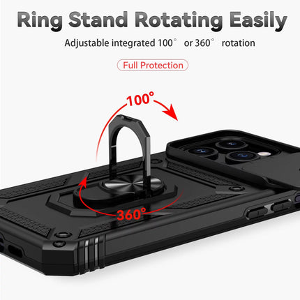 Slide Camera with Ring Stand, Heavy Duty Military Grade Shockproof Rugged Case for iPhone 11/12/13/14/15 - Row
