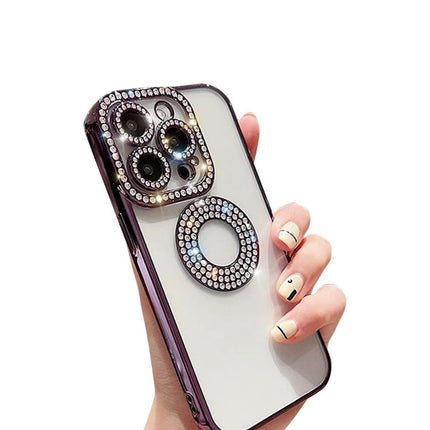 iPhone 13 CD Case with Glittery Diamond Strip + FREE 6D Tempered Glass Screen Protector – Luxury Shiny Sparkle Protective Cover