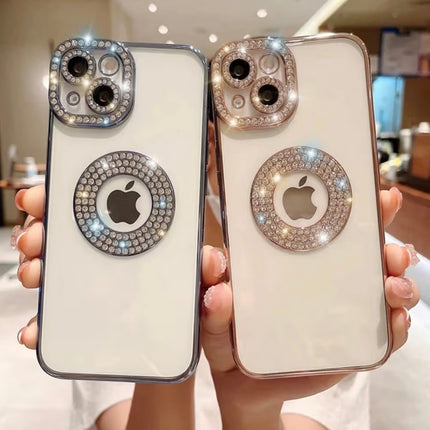 iPhone 13 CD Case with Glittery Diamond Strip + FREE 6D Tempered Glass Screen Protector – Luxury Shiny Sparkle Protective Cover