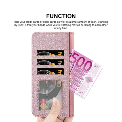 iPhone 13 Wallet Heart Shiny Glitter Case with Card Holder + FREE 6D Tempered Glass Screen Protector – Shockproof Luxury Sparkle Protective Cover