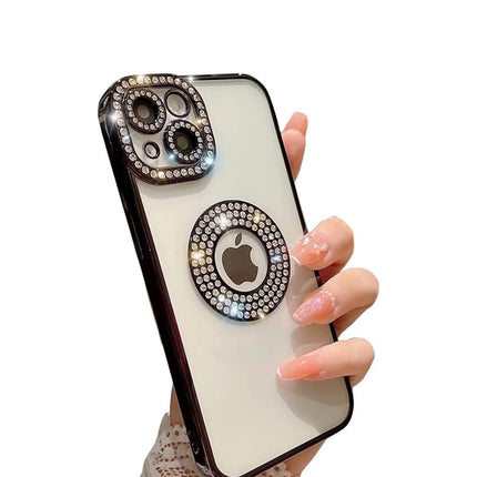 iPhone 13 CD Case with Glittery Diamond Strip + FREE 6D Tempered Glass Screen Protector – Luxury Shiny Sparkle Protective Cover