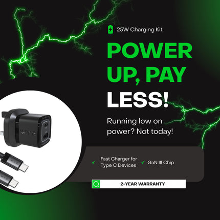 25W Single USB-C GaN III Charging Kit with USB-C to USB-C Cable