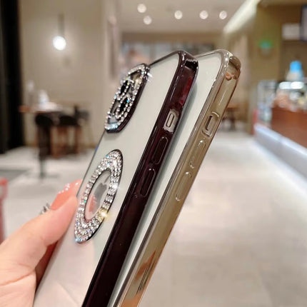 iPhone 13 CD Case with Glittery Diamond Strip + FREE 6D Tempered Glass Screen Protector – Luxury Shiny Sparkle Protective Cover