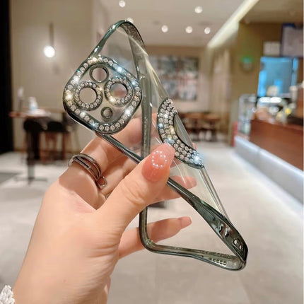 iPhone 13 CD Case with Glittery Diamond Strip + FREE 6D Tempered Glass Screen Protector – Luxury Shiny Sparkle Protective Cover