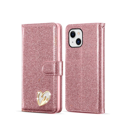iPhone 13 Wallet Heart Shiny Glitter Case with Card Holder + FREE 6D Tempered Glass Screen Protector – Shockproof Luxury Sparkle Protective Cover
