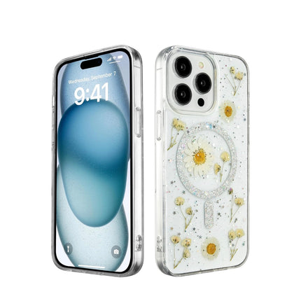 iPhone 14 Pro Max Blingy Floral MagCharge Case with Sparkle Design + FREE 6D Tempered Glass Screen Protector – Shockproof Luxury MagSafe Protective Cover