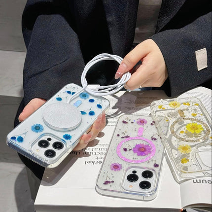 iPhone 14 Pro Max Blingy Floral MagCharge Case with Sparkle Design + FREE 6D Tempered Glass Screen Protector – Shockproof Luxury MagSafe Protective Cover