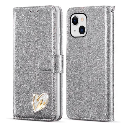 iPhone 13 Wallet Heart Shiny Glitter Case with Card Holder + FREE 6D Tempered Glass Screen Protector – Shockproof Luxury Sparkle Protective Cover