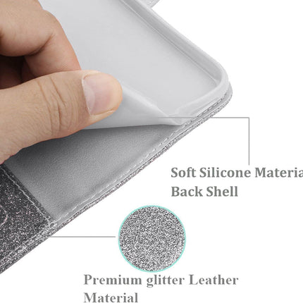 Galaxy S25 Plus, Premium Shiny Bling Glitter Loving Heart Book Flip Stand Wallet Card Phone Case + FREE 6D Tempered Glass Screen Protector