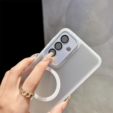 Clear phone case with ring holder held by a hand for Samsung S25