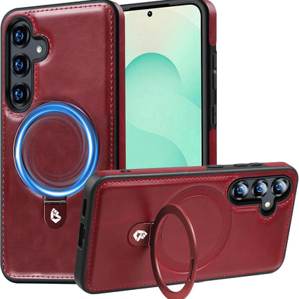 Red phone case with ring holder and phone on a white background
