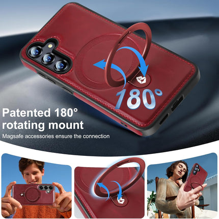 Red phone case with 180-degree rotating mount on a dark background for Galaxy S25