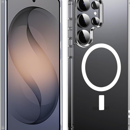 Samsung S26 Ultra phone case with a clear design on a black background 