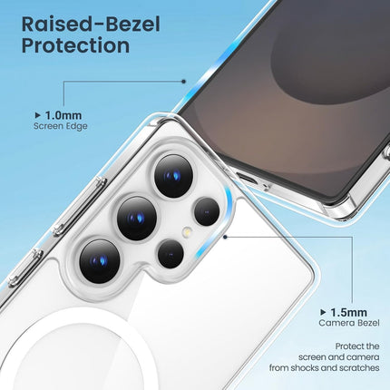 Samsung S26 Ultra Phone case with raised bezel protection feature on a blue background 