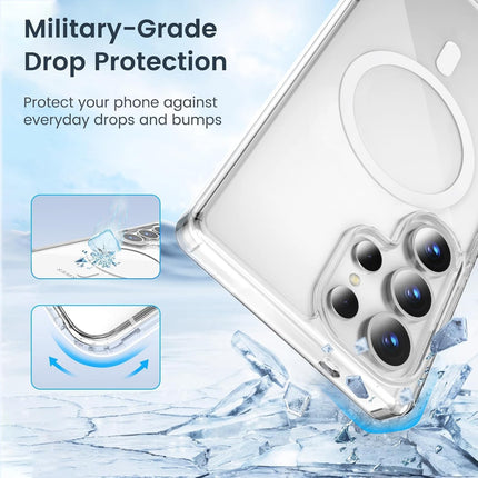 Samsung S26 Ultra Phone case with military-grade drop protection feature on a blue background