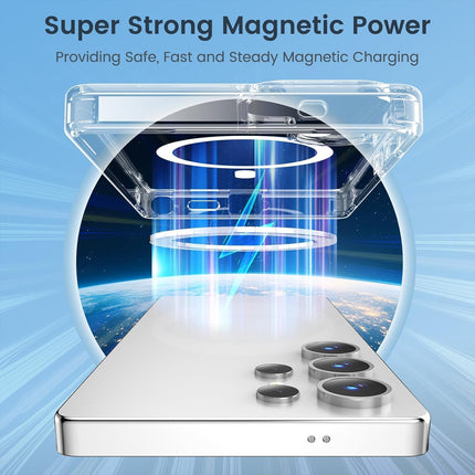 Samsung S26 Ultra Magnetic charging device with Earth view in the background, emphasizing 'Super Strong Magnetic Power'.